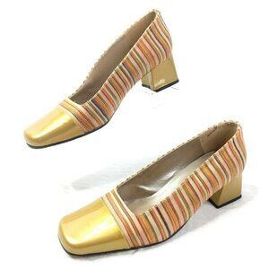 Vintage Images Heels Pumps Womens 7 Gold Multicolor Made In Spain